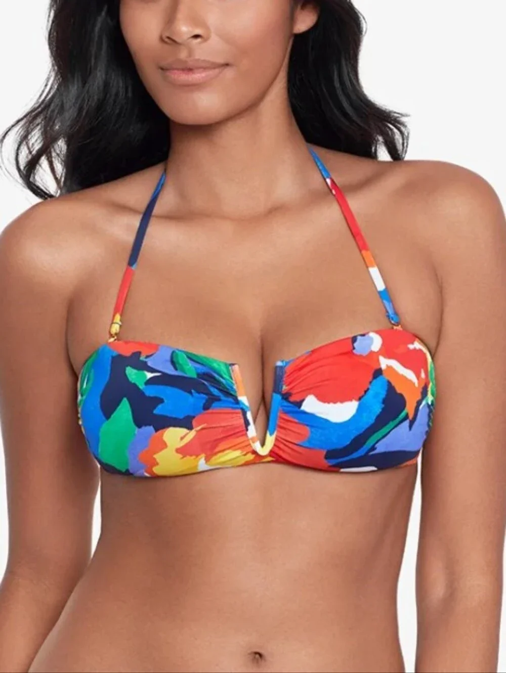 Lauren Ralph Lauren Womens Bold Abstract Floral V Wire Bandeau Bikini Top NWT 4